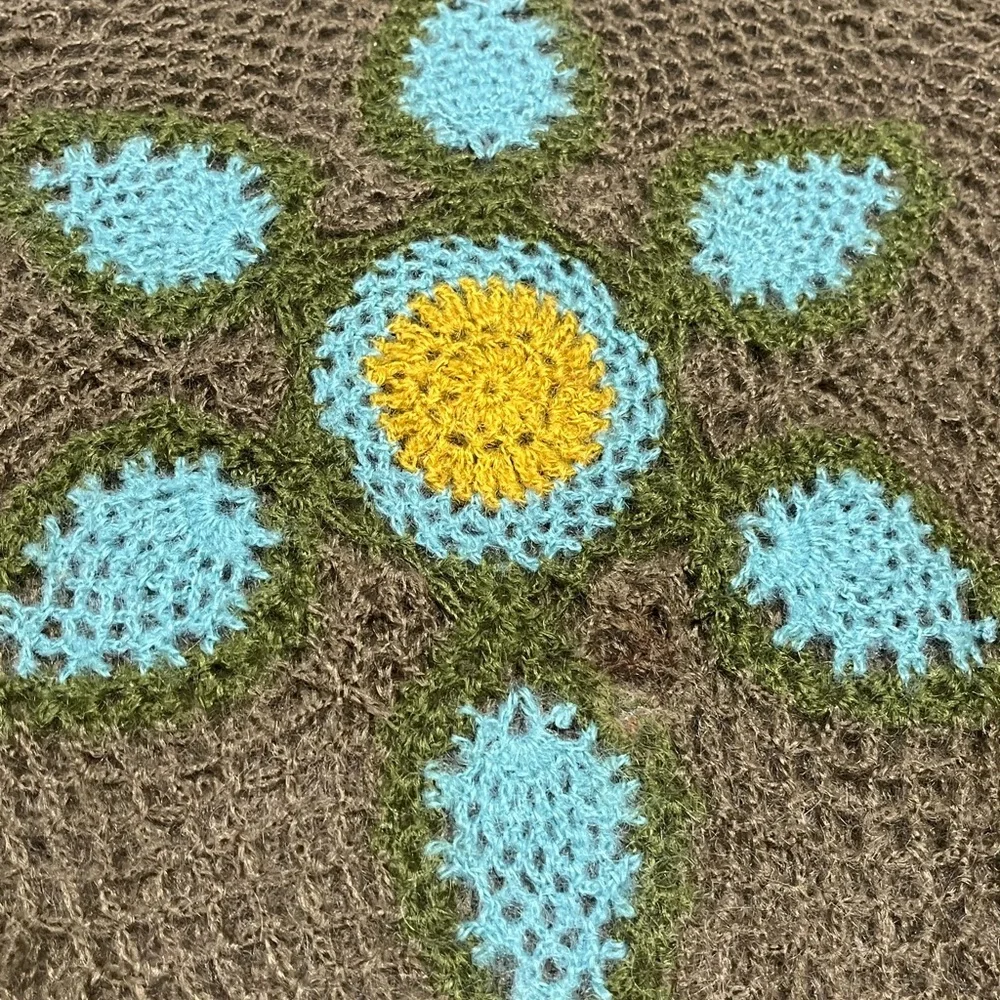 Mu Fashion Women's Floral Sunflower Sweater Olive Green Balloon Sleeves - Picture 3 of 10